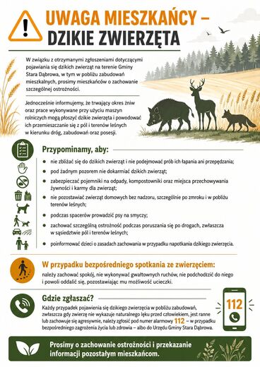 Komunikat w sprawie zachowania w przypadku napotkania dzikiego zwierzęcia