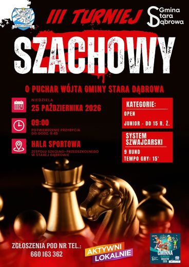 III Turniej Szachowy o Puchar W&oacute;jta Gminy Stara Dąbrowa &ndash; zapraszamy do udziału!